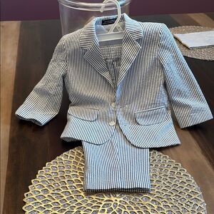 Nautica Navy and White Striped Suit